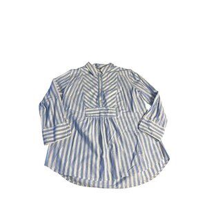 Vineyard Vines Blue & White Striped Cotton Blouse With 1/2 Placket Collar Made I